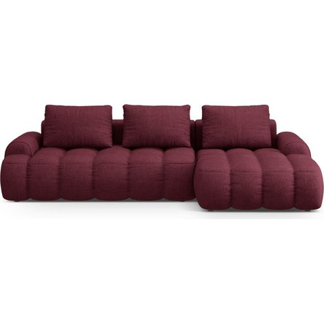 Canapé-lit d'angle droit + box 3 places tissu structurel bordeaux (1/5)