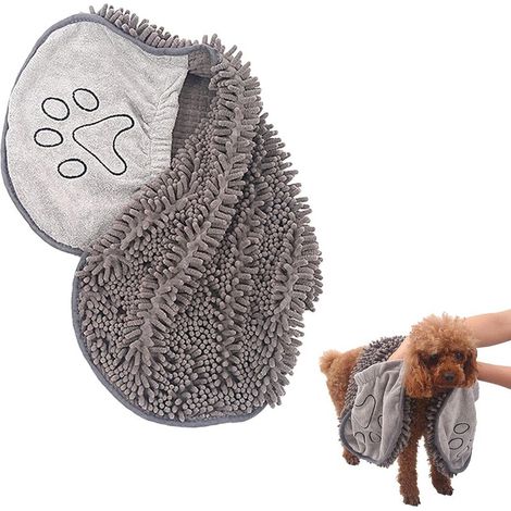 Serviette Chien Microfibre 62 x 23 cm, Super Absorbante et Séchage Rapide, Douce pour Animaux, Idéale pour Bain, Pluie et Voyage, Gris (1/5)