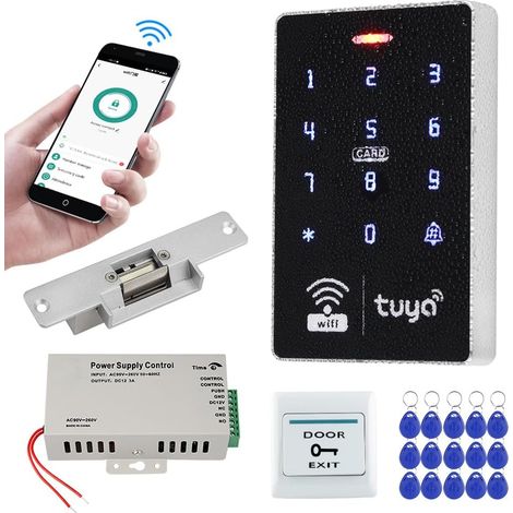 Kit de Système de Contrôle d'accès Imperméable à l'eau 125KHz 13.56MHz Clavier RFID + Serrure de Porte électrique + Alimentation DC12V + Porte - clés 15pcs (1/5)