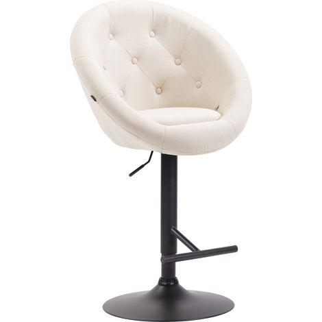 Sgabello da bar a forma di uovo dal design moderno con seduta imbottita e poggiapiedi in metallo nero e tessuto color crema TDB10323