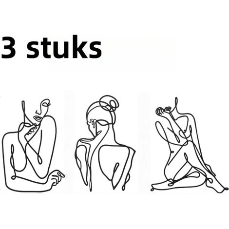 Ensemble de 3 pièces - Silhouette en fer - Décoration murale en métal - Décoration murale abstraite et féminine - Peinture moderne aux lignes métalliques - Noir (1/5)