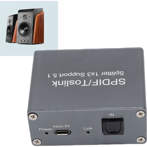 Répartiteur audio optique numérique 1x3 pour interface Toslink SPDIF, 1 entrée, 3 sorties, en alliage d'aluminium avec câble optique, compatible Dolby AC3 (1/5)