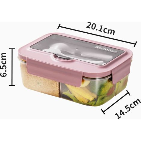 Mikrowellengeeignete Bento-Lunchbox, 1400-ml-Mahlzeitbox mit 3 Fächern und Besteck, Lunchbox für Picknick, Arbeit, Schule, Camping (Pink)