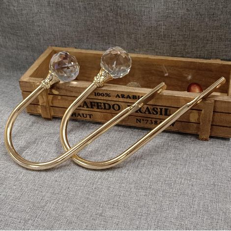 Ensemble de 2 embrasses de rideaux dorées, crochets d'embrasse avec boule de cristal (1/4)