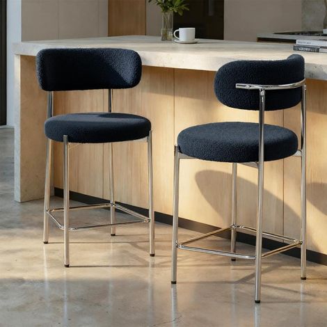 Set aus 2 NOVA Barhockern im modernen Bouclé-Stil, Mitternachtsblau (1/5)