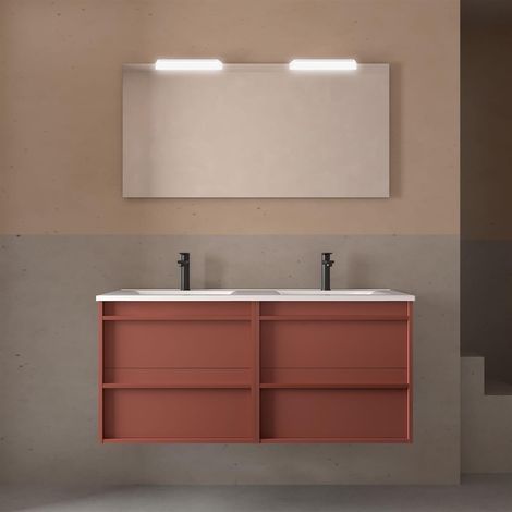Ensemble complet ATTILA 1200 4 tiroirs RED SATIN + meuble-lavabo + miroir + lampe (1/2)