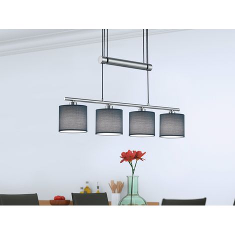 Pendelleuchte GARDA 4-flammig Grau höhenverstellbar mit Stoffschirmen, B: 80cm (1/5)