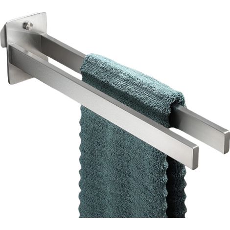 Porte-serviettes mural double en acier inoxydable brossé 304 argenté, idéal pour la salle de bain et la cuisine. (1/5)