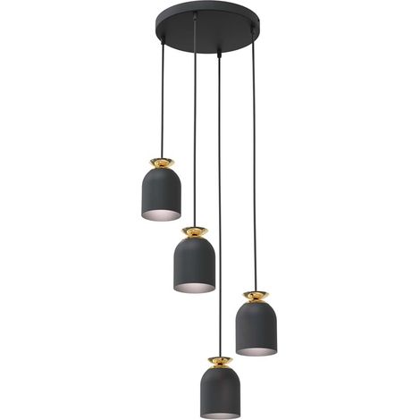 Lampadario Contemporaneo 4 Luci Target Base Tonda In Acciaio Nero E Oro