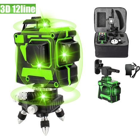 Niveau Laser Chantier Autonivelant 360° , Lazer Niveaux 3D 12 Lignes Laser, Autonivellement et Mode,  Batterie, Nivellement Automatique, Support Rotatif, Télécommande