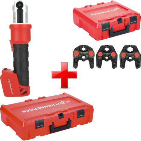 Rothenberger ROMAX NANO Akku Pressmaschine 18 V 34 kN CAS + 3 tlg. SV Pressbacken Set + Rocase - ohne Akku, ohne Ladegerät