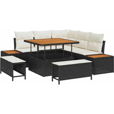 Maison Exclusive - Set Divano da Giardino 8 pz 7-Numero di posti Nero Poly Rattan (1/5)