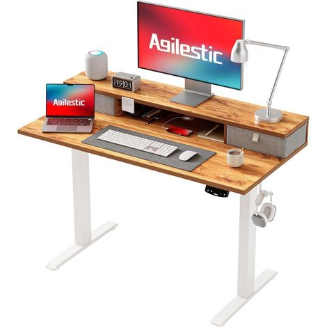 Elektrischer Steh-Sitz Schreibtisch 100x60cm mit 2 Schubladen, höhenverstellbar (1/5)