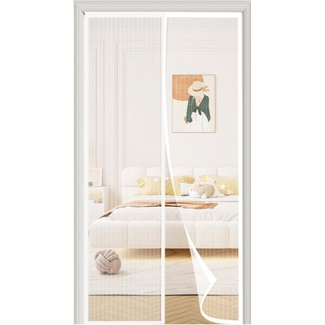 Moustiquaire Porte Fenetre Magnétique 160x220cm, Magnétique moustiquaire porte, Toile Ultra Fine Rideau de Porte Antimoustique, Rideaux Aimantée Sans Perçage, Fermeture Automatique, Blanc