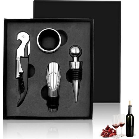 Ouvre-bouteille, tire-bouchon, coffret ouvre-bouteille à vin, ouvre-bouteille manuel pour vin rouge avec étui classique, coffret d'accessoires pour le vin (noir) (1/4)