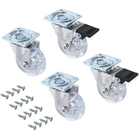 LaBlanc - Set di 4 rotelle girevoli per mobili Ø50mm con piastra di montaggio e cuscinetto a sfera, rotelle in gomma trasparente (1/5)