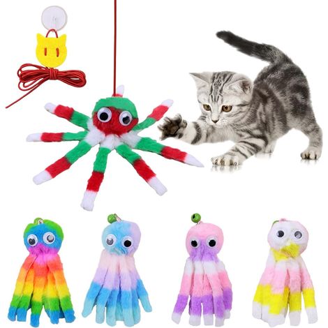 5 Pièces Jouet Chat, Peluche Jouet pour Chat Motif Pieuvre, Coloré Jouets pour Chats Herbe avec Clochette, Peut être Suspendu Cat Toys s'Amuser Seul, Jouets Chats Interagir pour Chatons Chiots (1/5)