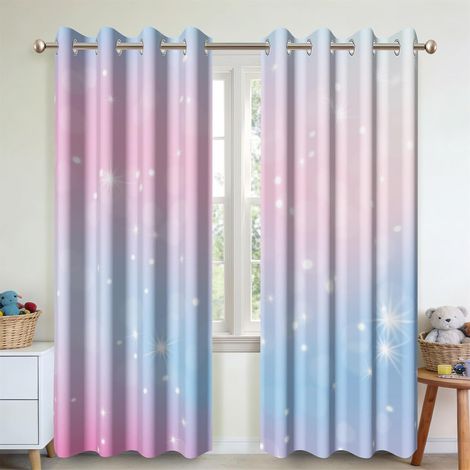 117x183cm Pastel Kids Rideaux d'obscurisation pour pépinière Rose Bleu Scintillant lumière d'étoile Chambre assombrissement Rideaux de fenêtre Isolation Thermique 2 Panneaux - 117L X 183H cm (2 Pannea (1/5)