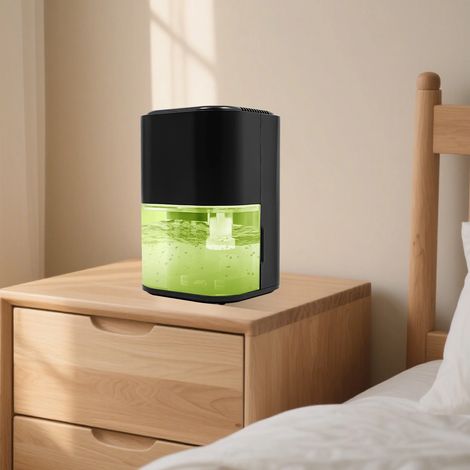 Petit déshumidificateur 2L, Déshumidificateur Electrique pour maison, chambre à coucher, salle de bain avec lumière 7 couleurs, 215 pieds carrés, Noir (1/5)