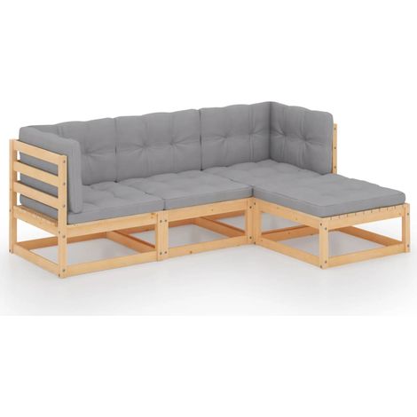 Salon de jardin 4 pcs Contemporain, Ensemble repas de jardin, avec coussins Bois de pin massif OIB3702E (1/5)