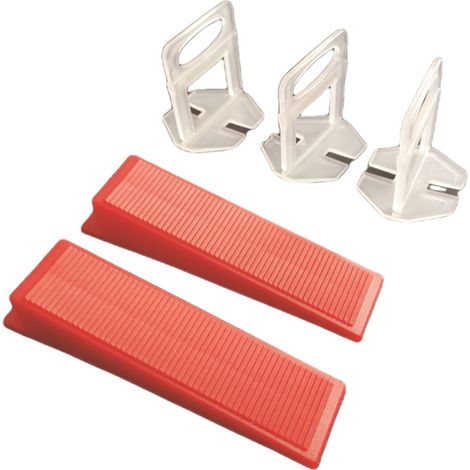 Système de nivellement de carrelage, largeur de joint de 1,5 mm, 400 languettes de traction, 100 cales réutilisables (1/5)