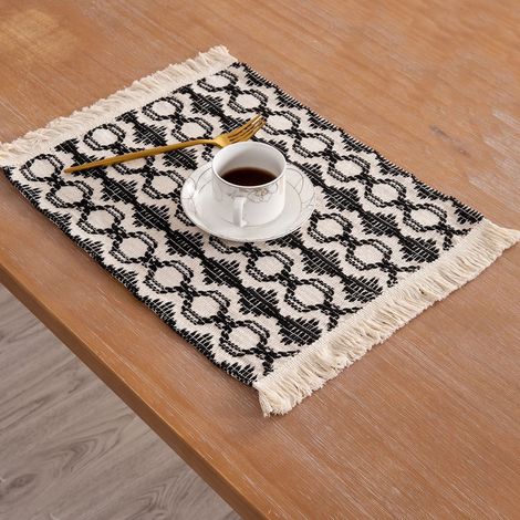 Placemat - Coton Et Lin Tissé Vent - Avec Pompons - Isolant Thermique - Pour Décoration De Fêtes - Style Occidental - 33x50 cm - 1 Pièce (1/5)