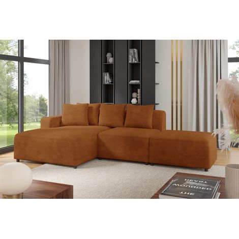 Ecksofa Designersofa MEGAN XS inkl. Hocker Stoff Poso Rostbraun Ottomane Links (1/3)