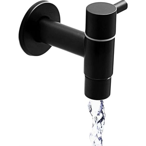 Robinet en acier inoxydable noir, robinet pour évier à serpillière, robinet mural d'eau froide, robinet d'évier rétro, robinet mural noir, convient aux balcons, salles de bains, cuisines et jardins. (1/4)