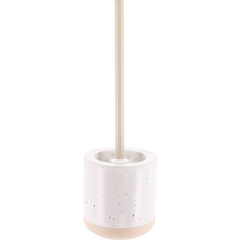 Brosse wc gres mouchete et base brute mat - blanc beige - Tendance
