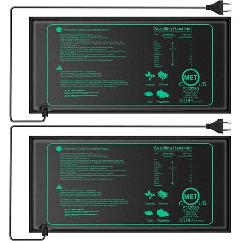2 Pack Tapis chauffant, 20 W, étanche, température uniforme, pour semis, serre, reptile, 52,5 x 25 cm