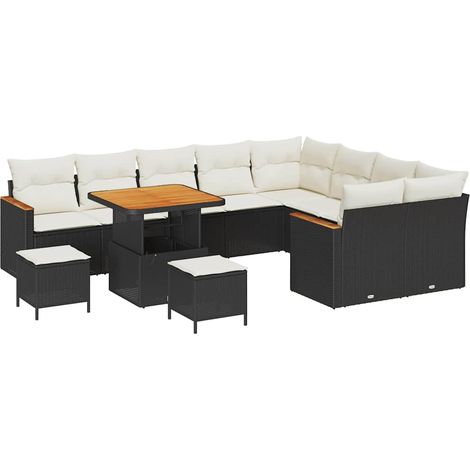 Garden Sofa Set with Cushion with Storage Black Poly rattan vidaXL