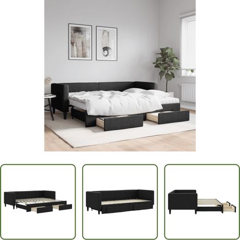 vidaXL Sofa-Bett - Tagesbett Ausziehbar mit Schubladen Schwarz 80x200 cm Stoff (1/5)