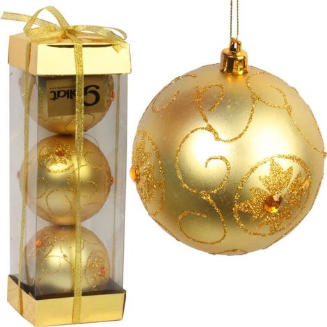Lot de 3 boules de Noël dorées en plastique de 8 cm (1/5)