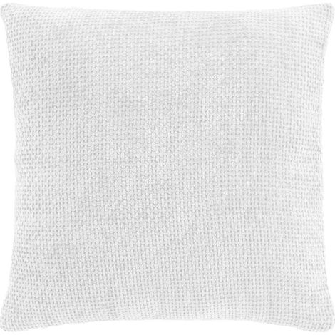 Coussin Déco en Velours Chenillé "Leo" 45x45cm Blanc (1/3)