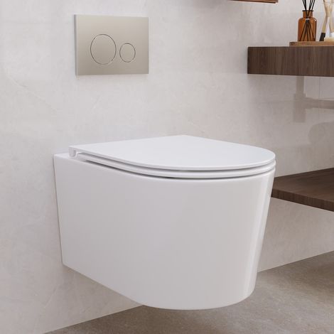 WC Suspendue Noire en Céramique de Haute Qualité avec Design Sans Rebord, Abattant Softclose Silencieux et Fermeture en Douceur au Style Moderne et Élégant – DeerValle (1/5)