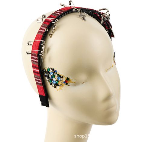 Bandeau à broche à carreaux rouges, bandeau tête de mort, inspiration Noël à carreaux, coiffe rouge foncé, accessoire de coiffure gothique (1/5)
