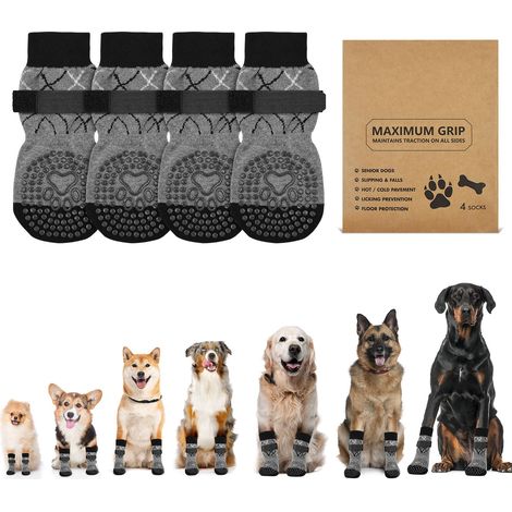 Chaussettes Antidérapantes pour Chien, 2 Paires Chaussettes pour Chien, Réglables, Protège-Pattes pour Chien avec Double Face, Chaussettes Chien Chat (1/5)