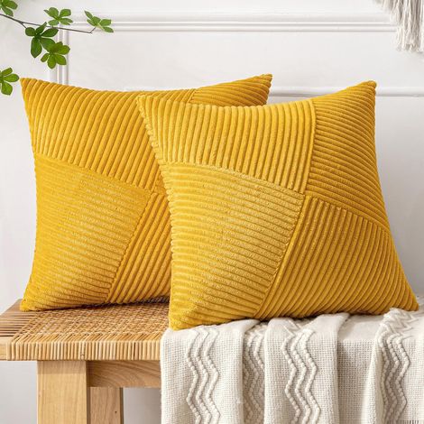housses coussin en velours côtelé avec à fermeture éclair cachée adaptées la chambre et au salon 45x45 cm 2 pièces Jaune (1/5)