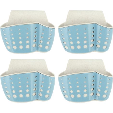 Lot de 4 porte-éponges pour évier, en polypropylène (PP), à 2 niveaux avec sangle réglable et égouttoir intégré, pour cuisine et salle de bain (bleu). (1/5)