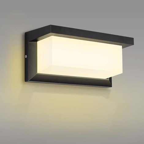 AMXCNOY Appliques murales extérieures 12 W, alimentées sur secteur, étanches IP65, en aluminium, pour porche, porte d’entrée, garage, clôture et jardin — couleur noir, lumière blanc chaud (1/5)