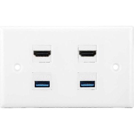 Couvercle de coupleur HDMI double port/USB 3.0 double port 2025 pour panneau mural TV haute définition audio et vidéo (1/2)