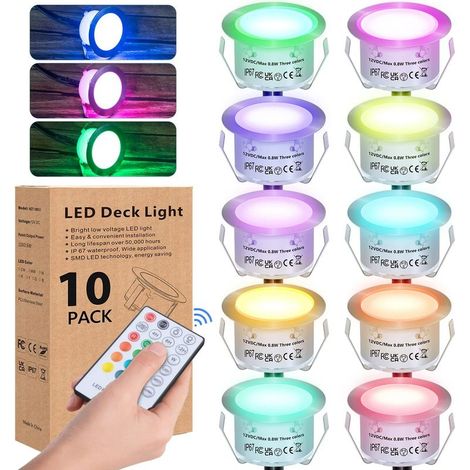 Pack de 10 Spots encastrables au sol LED extérieurs Ø 42 mm, étanche IP67, Spots encastrables LED 0,8 W avec télécommande, dimmables, Spots encastrables terrasse, Utilisation extérieure pour terrasses (1/5)