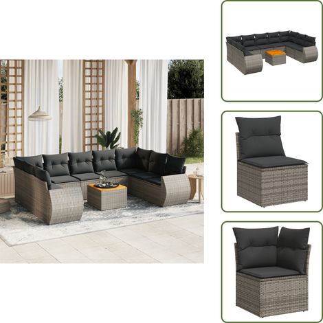 10-tlg. Garten-Sofagarnitur mit Kissen Grau Poly Rattan - Gartenmöbel - Sofas - Outdoor Möbel - Rattan Gartenmöbel - PE-Rattan (1/5)