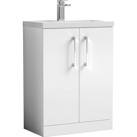 Balterley Bramshall Compact Bathroom Cloakroom Vanity Basin Unit with Polymarble Basin, Chrome Handles, 600mm, Gloss White (1/5)