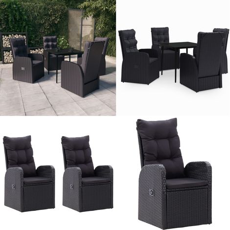 5-tlg. Garten-Essgruppe mit Kissen Schwarz - Gartenmöbel - Terrassenmöbel (1/5)