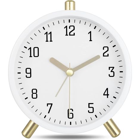 Milchweißer stiller Wecker mit Licht, einfache und moderne dekorative Tischuhr, Schlafzimmer-Nachttisch 11 cm (1/5)