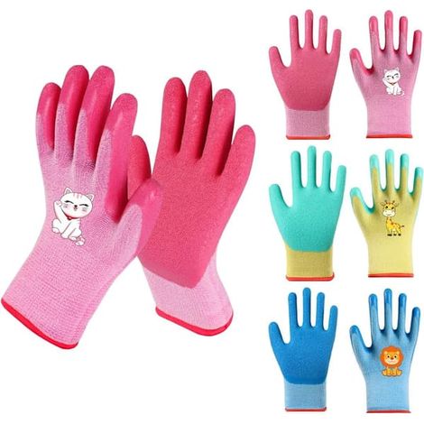 Gants de jardin pour enfants de 3 à 6 ans, paume caoutchoutée, hydrofuges, anti-poussière, protecteurs. (1/5)