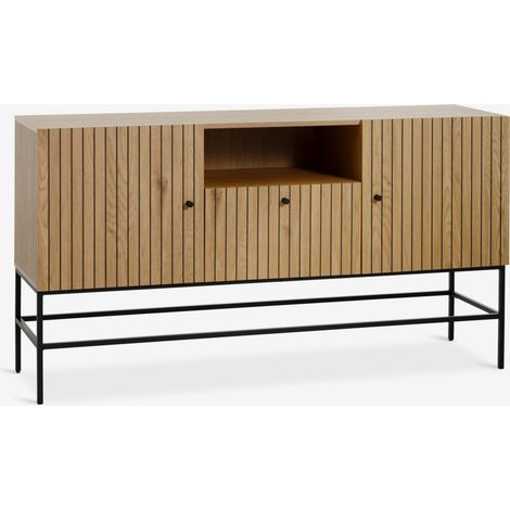 ORION91oficial® - Aparador  Estilo Industrial  Tablero MDF - Melamina  Acero  2 puertas-1 cajón-3 estantes  150x80x41 cm  Color Roble Cálido/Negro - spaziOrion91