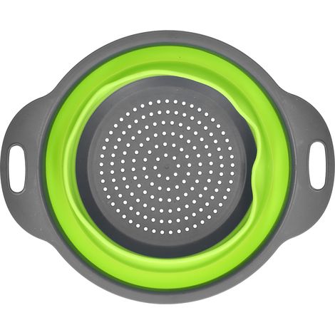 Égouttoir Silicone Rond Pliable Fruits Légumes Lavage Panier avec Poignée Cuisine Maison Vert Petit (1/5)