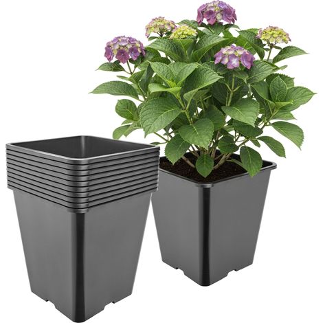 Garronda Pot de Fleur Carré Haut Plastique 25 × H 26 cm (11L) - x10 Godets Semis Pot Culture Profond Drainage Résistants Intempéries pour Plantes Pépinière Jardin Serre Intérieur Extérieur GD-0201